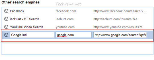 Google Chrome Search Engines add new Google