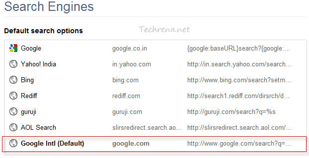 Google Chrome Search Engines new default search options