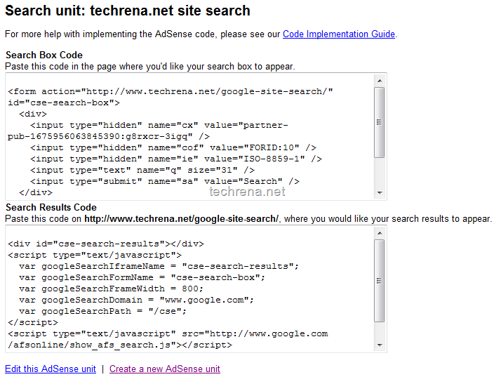 Adsense for search code