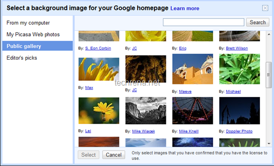 Google background image selection