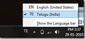 Selecting Telugu from Language Toolbar