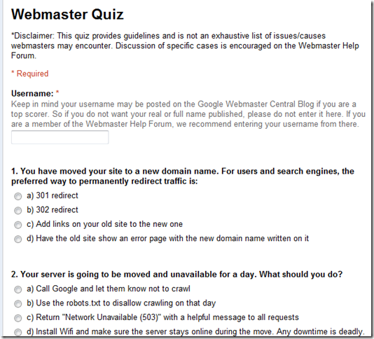 Webmaster Quiz Screen shot