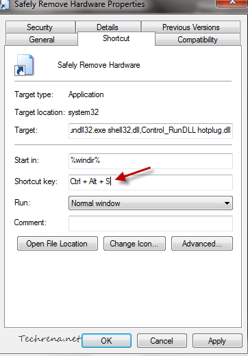 Safely remove hardware shortcut key