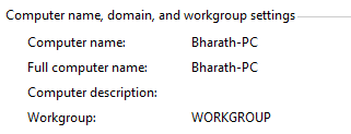Computer name domain and workgroup settings