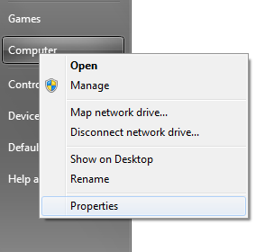 Computer right-click context menu from Start Menu