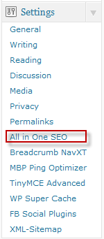 All in one seo link in sidebar