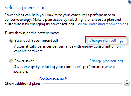 Power options window