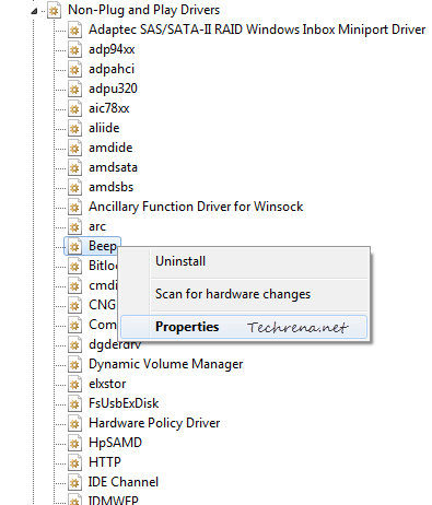 beep sound in device manager