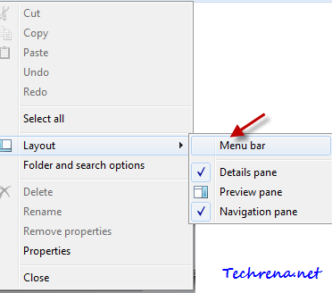 Menu bar in organize options