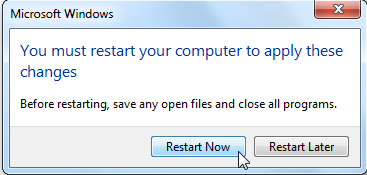 Windows Restart to apply changes 