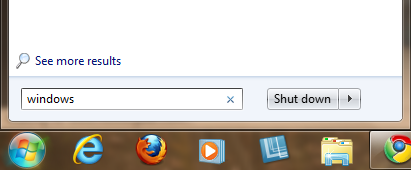 Windows search in start menu