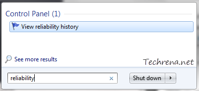 reliability history in start menu