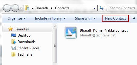 New contact link in contact folder