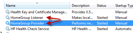 Homegroup listener and HomeGroup provider in services
