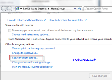 leave homegroup option in settings