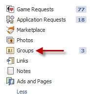 Facebook groups link in sidebar