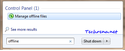 offline files start menu search