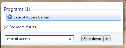 ease of access start menu search