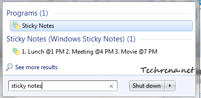 Launch sticky notes from start menu