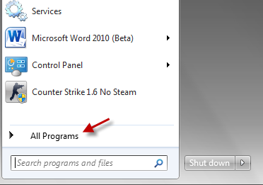 All programs in start menu