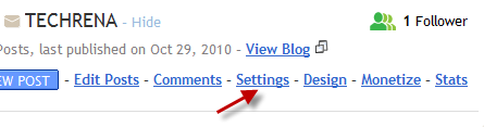 Blog settings link on Blogger dashboard