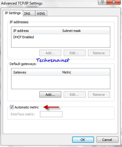 Advanced tcp/ip settings