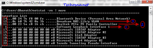 Network interface metrics list in cmd