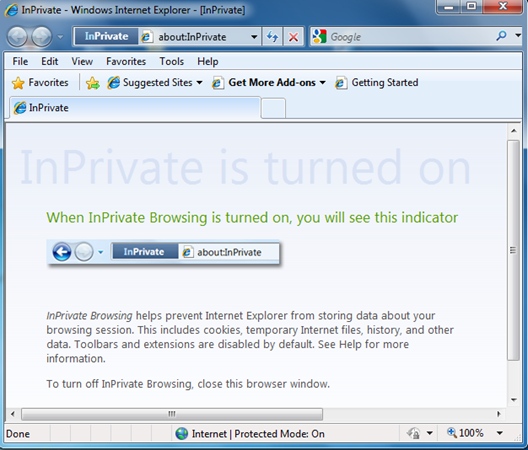 In Private Browsing Mode IE