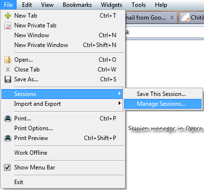 session manager in opera