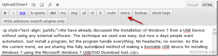 More tag in WordPress Post editor
