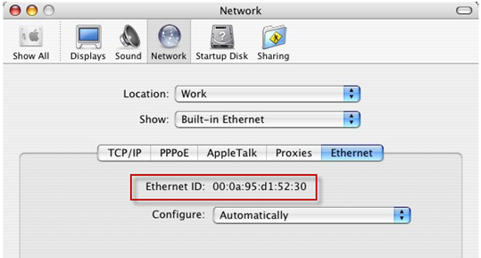 Ethernet id in mac osx