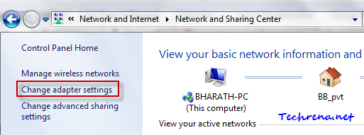 network sharing change adapter settings link
