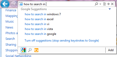 Google search in IE9 address bar