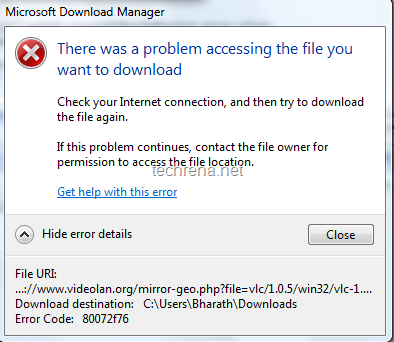 Microsoft Download Manager error