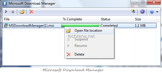 Microsoft Download manager completed download