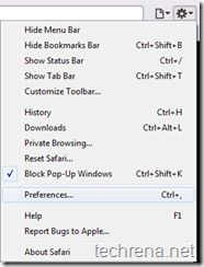 Preferences in Apple Safari