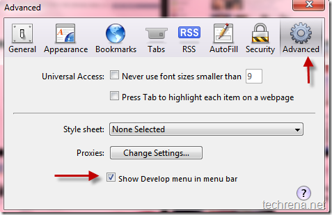 Show Develop Menu in menu bar Apple Safari