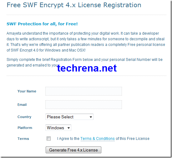 SWF Encrypt registration page