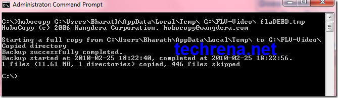 Copying windows temp file using hobocopy to another folder
