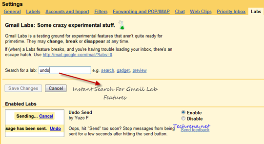 Gmail labs instant search