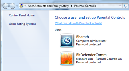 Parental controls home screen