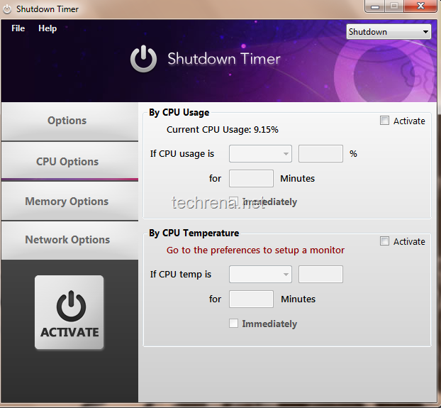 Shutdown timer by CPU usage and temperature