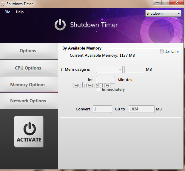 Shutdown timer by memory