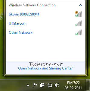 Wireless networks in Windows 7 taskbar