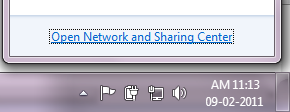 Network and Sharing center link at the taskbar