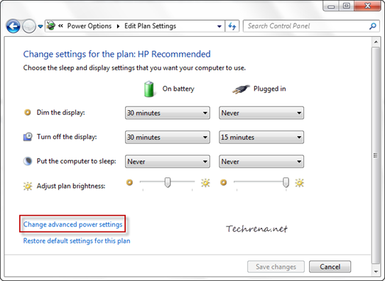 Edit power plan settings in Windows 7