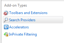 Manage addons in IE9 left pane