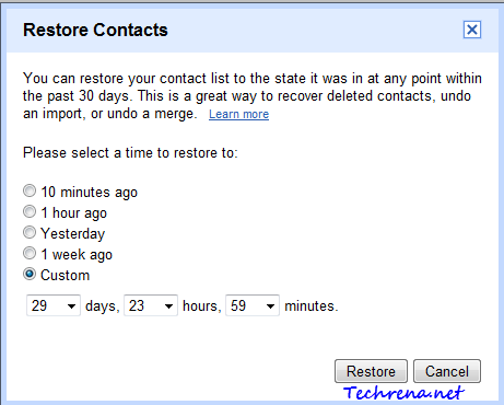 Restore contacts in gmail