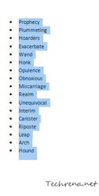 Select the whole list in Office 2010