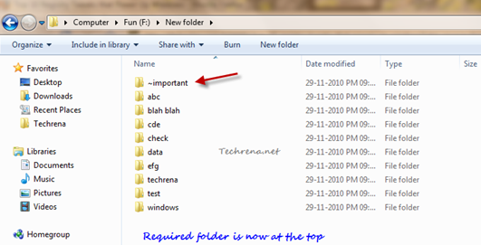Sticky folder at the top of the windows explorer